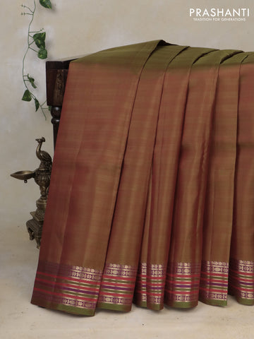 Pure kanchipuram silk saree manthulir green with plain body and zari woven border