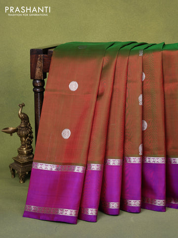 Venkatagiri silk saree manthulir green and blue with annam & rudhraksha silver zari woven buttas and rettapet silver zari woven border