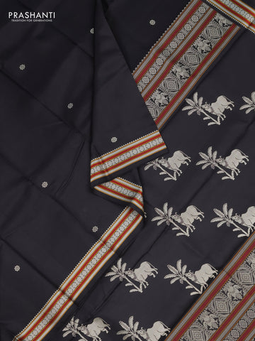 Pure kanchipuram silk saree black with thread woven buttas and thread woven border