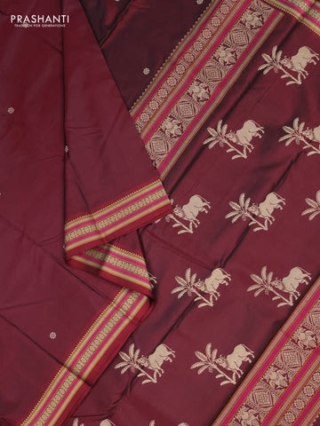 Pure kanchipuram silk saree dark maroon with thread woven buttas and thread woven border