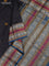 Pure kanchipuram silk saree black and peacock blue with thread woven buttas and long thread woven border