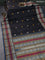 Pure kanchipuram silk saree black and peacock blue with thread woven buttas and long thread woven border