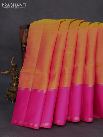Pure soft silk saree dual shade of yellowish pink and pink with zari woven buttas and rettapet zari woven border