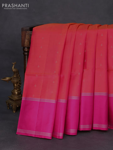 Pure soft silk saree dual shade of pinkish orange and pink with allover silver zari woven buttas and silver zari woven rettapet border