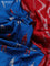 Pochampally silk saree cs blue and red with ikat butta prints and zari woven simple border
