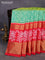 Pochampally silk saree green and red with allover ikat prints and long zari woven border