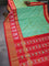 Pochampally silk saree green and red with allover ikat prints and long zari woven border