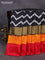 Pochampally silk saree black and mustard yellow red with zig zag prints and zari woven simple border