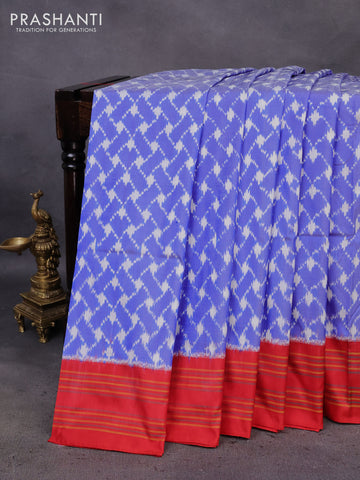 Pochampally silk saree blue and red with allover ikat prints and simple border