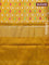 Pochampally silk saree blue shade and mustard yellow with allover ikat prints and zari woven ikat style border