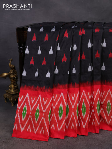 Pochampally silk saree black and red with ikat butta prints and zari woven ikat style border
