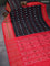 Pochampally silk saree black and red with ikat butta prints and zari woven ikat style border