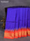 Pochampally silk saree blue and orange with plain body and zari woven border