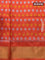 Pochampally silk saree blue and orange with plain body and zari woven border