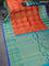 Pure gadwal silk saree rustic orange and teal blue with allover small zari checks & buttas and rich zari woven border