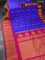 Pure gadwal silk saree blue and pink with zari woven buttas and long temple design zari woven border