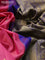 Pure gadwal silk saree pink shade and blue with zari woven buttas and temple design zari woven border