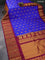 Pure gadwal silk saree dark blue and dark magenta pink with allover checked pattern & zari buttas and temple design zari woven border