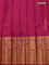 Pure gadwal silk saree dark blue and dark magenta pink with allover checked pattern & zari buttas and temple design zari woven border