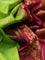 Pure gadwal silk saree light green and maroon with allover checked pattern & zari buttas and temple design zari woven border