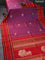 Pure kanchipuram silk saree dual shade of bluish red and red with thread woven buttas and long rettapet thread woven border