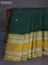 Pure kanchipuram silk saree bottle green and mustard yellow with thread woven buttas and long rettapet thread woven border