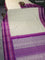 Pure kanchipuram silk saree cream and purple with allover checks & thread buttas and temple design thread woven border