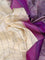 Pure kanchipuram silk saree cream and purple with allover checks & thread buttas and temple design thread woven border