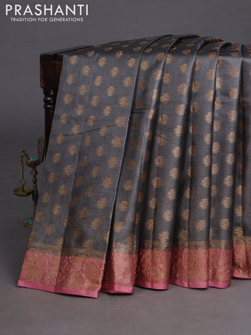 Banarasi tussar silk saree grey shade and maroon shade with woven buttas and banarasi style border