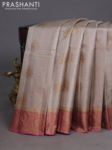Banarasi tussar silk saree grey shade and pastel maroon shade with woven buttas and banarasi style border