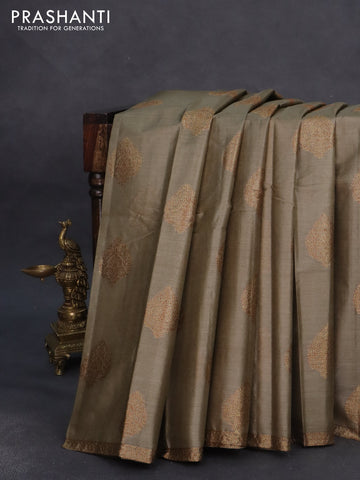 Banarasi tussar silk saree chikku shade and maroon with woven buttas and woven border