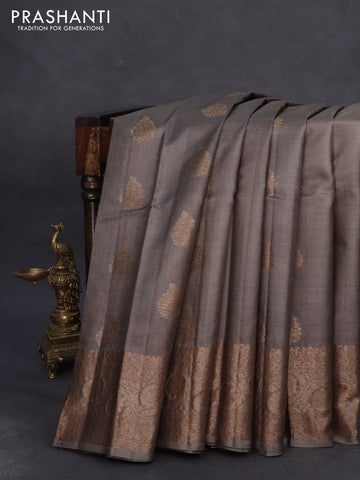 Banarasi tussar silk saree grey shade with floral woven buttas and woven border
