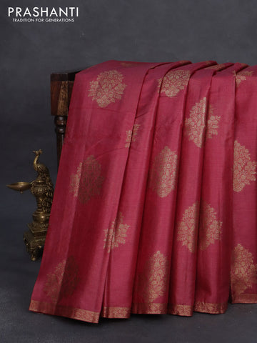 Banarasi tussar silk saree maroon and green with floral woven buttas and woven border