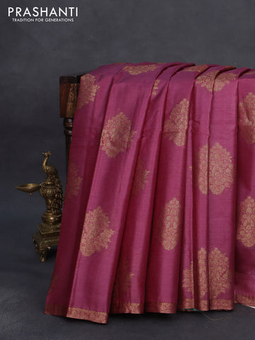 Banarasi tussar silk saree maroon shade and teal green shade with floral woven buttas and woven border
