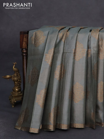 Banarasi tussar silk saree grey shade and mauve pink with floral woven buttas and woven border