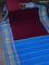 Pure mysore silk saree wine shade and cs blue with plain body and paisly zari woven border