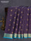 Pure mysore silk saree dark blue and teal blue with allover zari checks & buttas and zari woven border