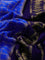 Pure mysore silk saree royal blue and blue with allover zari checks and temple design zari woven border