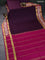Pure mysore silk saree deep violet and magenta pink with plain body and long zari woven floral embroidery work border