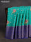 Pure mysore silk saree teal blue and blue with allover self emboss zari buttas & floral embroidery work and long zari woven border