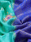 Pure mysore silk saree teal blue and blue with allover self emboss zari buttas & floral embroidery work and long zari woven border