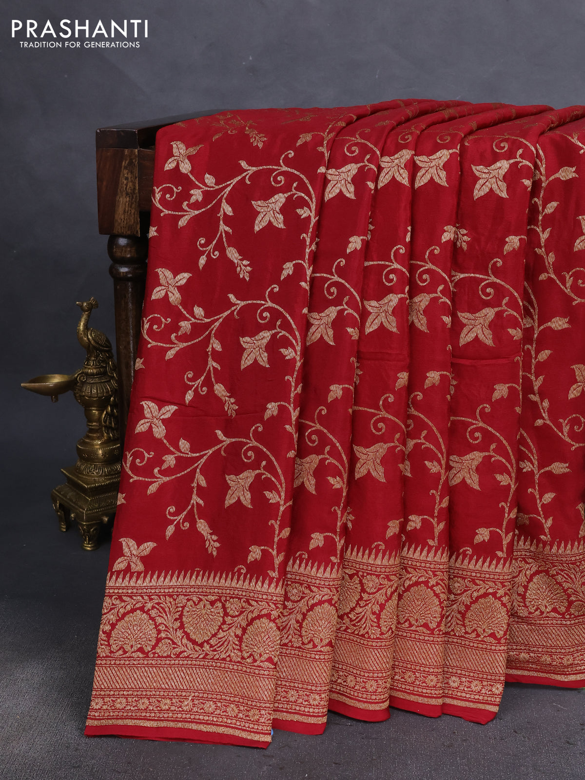 Banarasi crepe saree maroon with allover thread & zari weaves and woven border