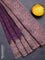Chanderi silk cotton saree dark purple and beige with allover zari buttas and printed border