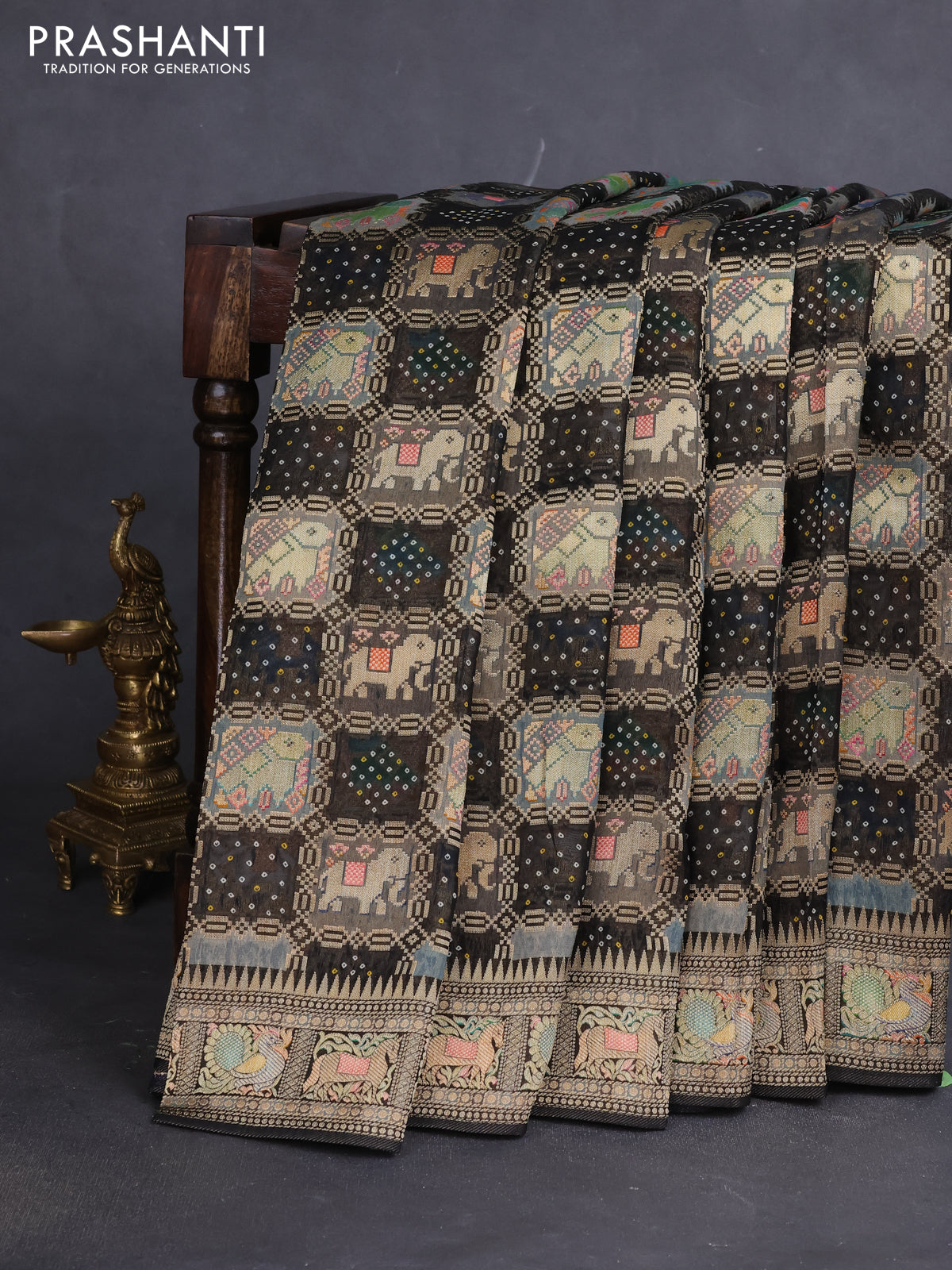 Banarasi georgette saree black with bandhani prints & mina weaves