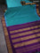 10yards pure silk saree teal green shade and purple with plain body and temple design zari woven border