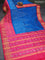 Pochampally silk saree cs blue and pink with allover ikat weaves and long ikat woven zari border