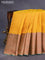 Pure kanchipuram silk saree mustard yellow and dual shade of teal blue with allover copper zari woven butta weaves and long copper zari woven border