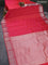 Pure kanchipuram silk saree dual shade of pinkish orange with silver zari woven buttas and silver zari woven border