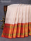 Pure kanchipuram silk saree cream and red with allover zari weaves and long zari woven korvai border