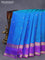 Pure kanchipuram silk saree dual shade of bluish green and purple with zari woven buttas and rettapet zari woven border